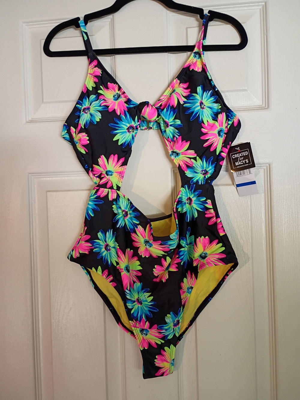 California Waves Black One-Piece Swim with Neon Floral Print